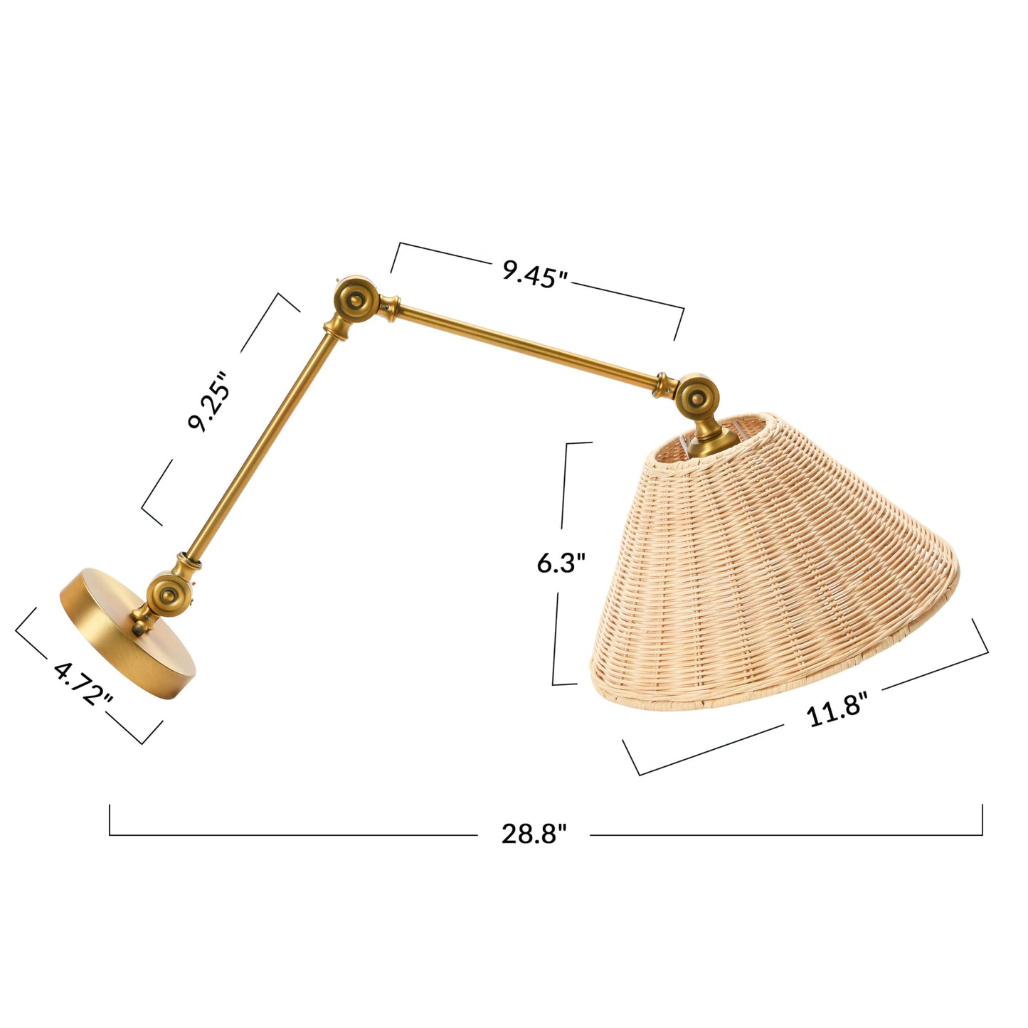Creative Co-Op Coastal Adjustable Wall Sconce with Neutral Beige Rattan Shades, Antique Metal Brass Finish