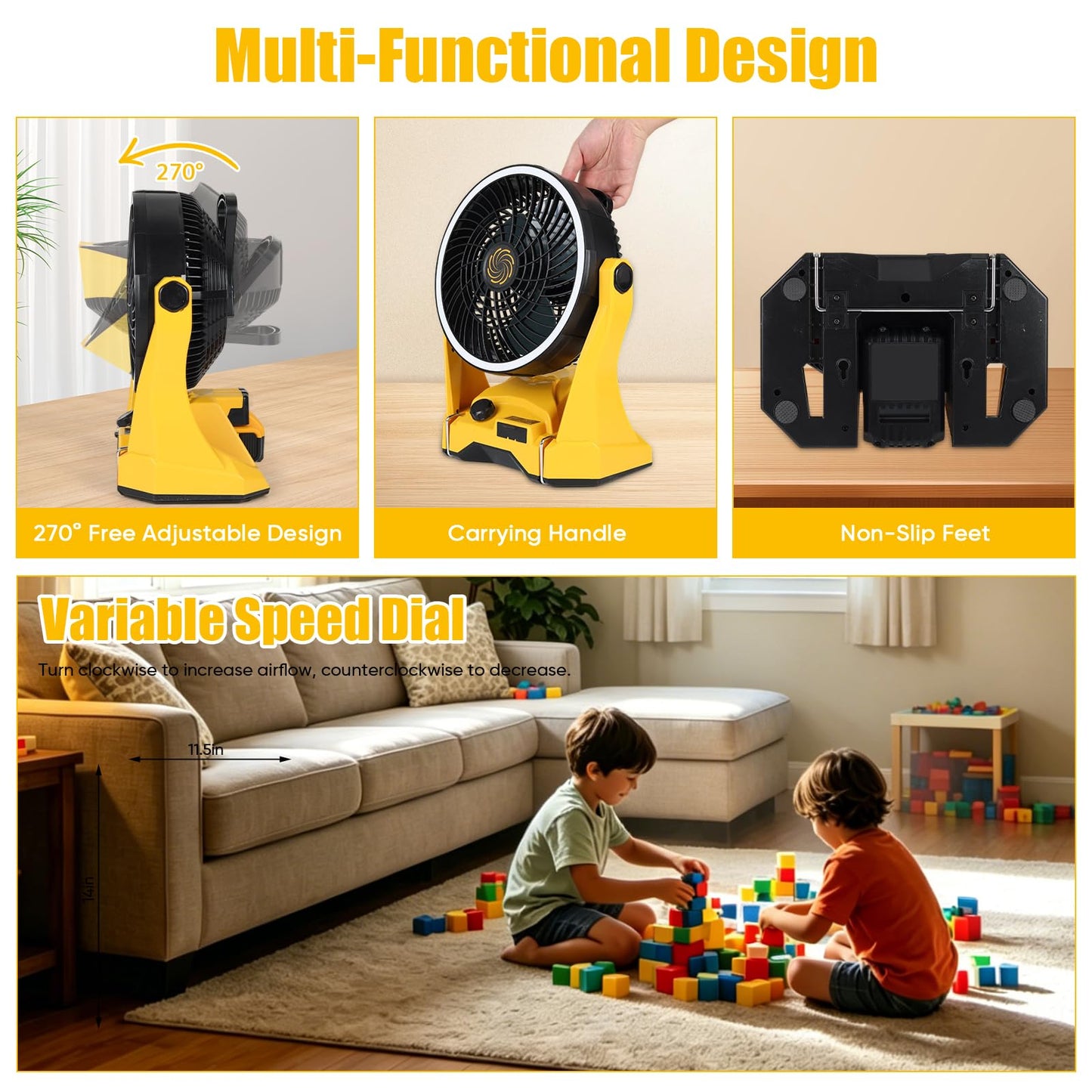 ACVSDB 10in Fan for DeWalt 20V Max Battery(NO BATTERY) & AC Powered