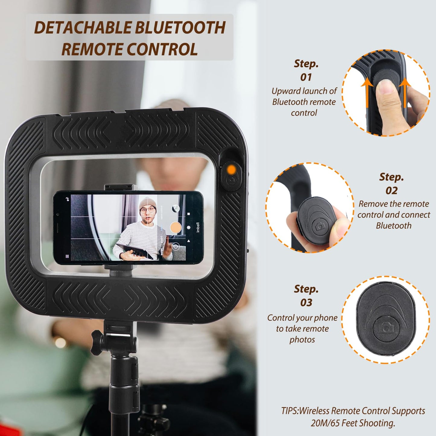 Smartphone Video Rig with Light, Handheld Ring Selfie Light Kit, LED Mobile Video Stabilizer with Built-in 8000mAh Battery for Camera, Smartphone