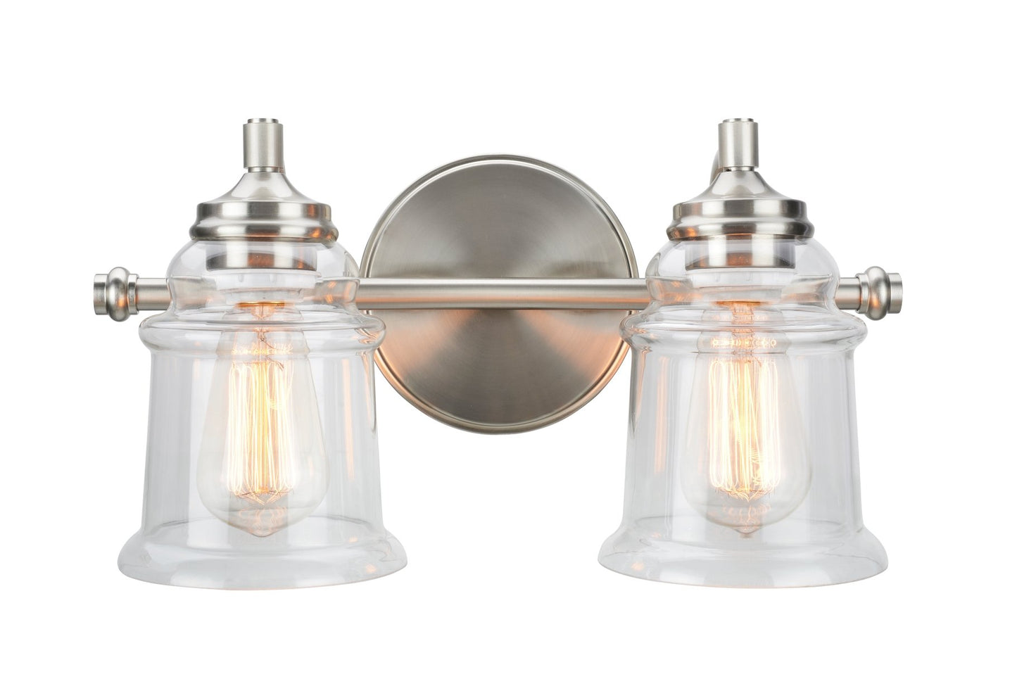 Aspen Creative 62082, Two-Light Metal Bathroom Vanity Wall Light Fixture, 15 1/4" Wide, Transitional Design in Brushed Nickel with Clear Glass Shade