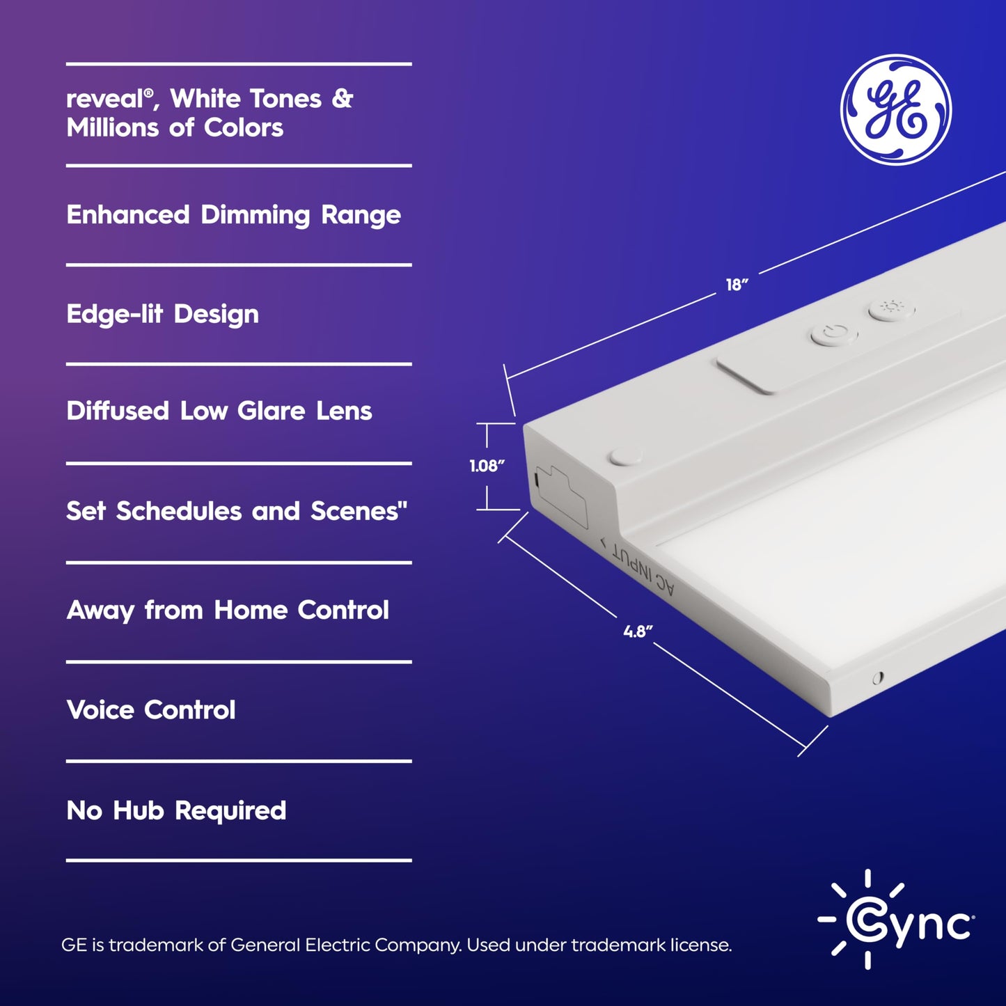 GE Cync Reveal HD+ Smart Undercabinet Light, Color Changing, 18-in