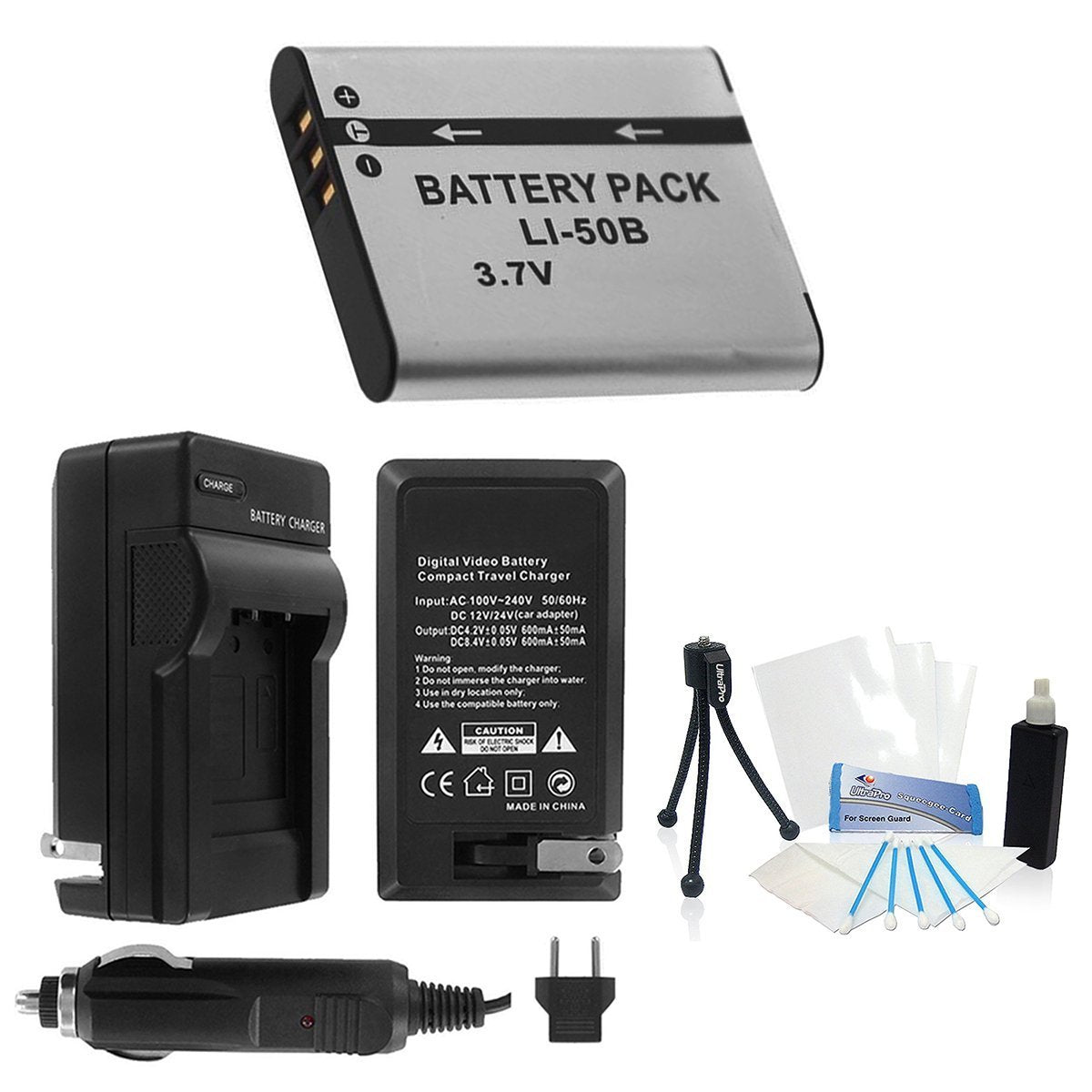 UltraPro LI-50B High-Capacity Replacement Battery with Rapid Travel Charger for Olympus SP-720UZ SP-800UZ SP-810UZ Bundle Included: Automatic Voltage