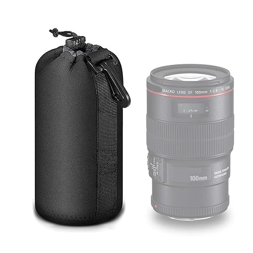 Selens Protective Drawstring Neoprene DSLR Camera Lens Pouch Bag Compatible with Olympus Panasonic, Large Size(Black)
