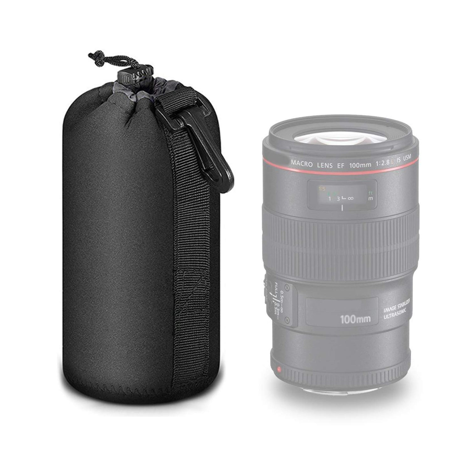 Selens Protective Drawstring Neoprene DSLR Camera Lens Pouch Bag Compatible with Olympus Panasonic, Large Size(Black)