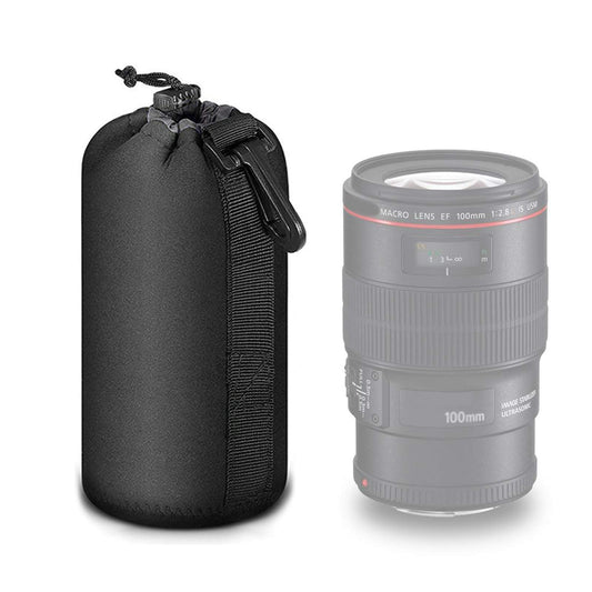 Selens Protective Drawstring Neoprene DSLR Camera Lens Pouch Bag Compatible with Olympus Panasonic, Large Size(Black)