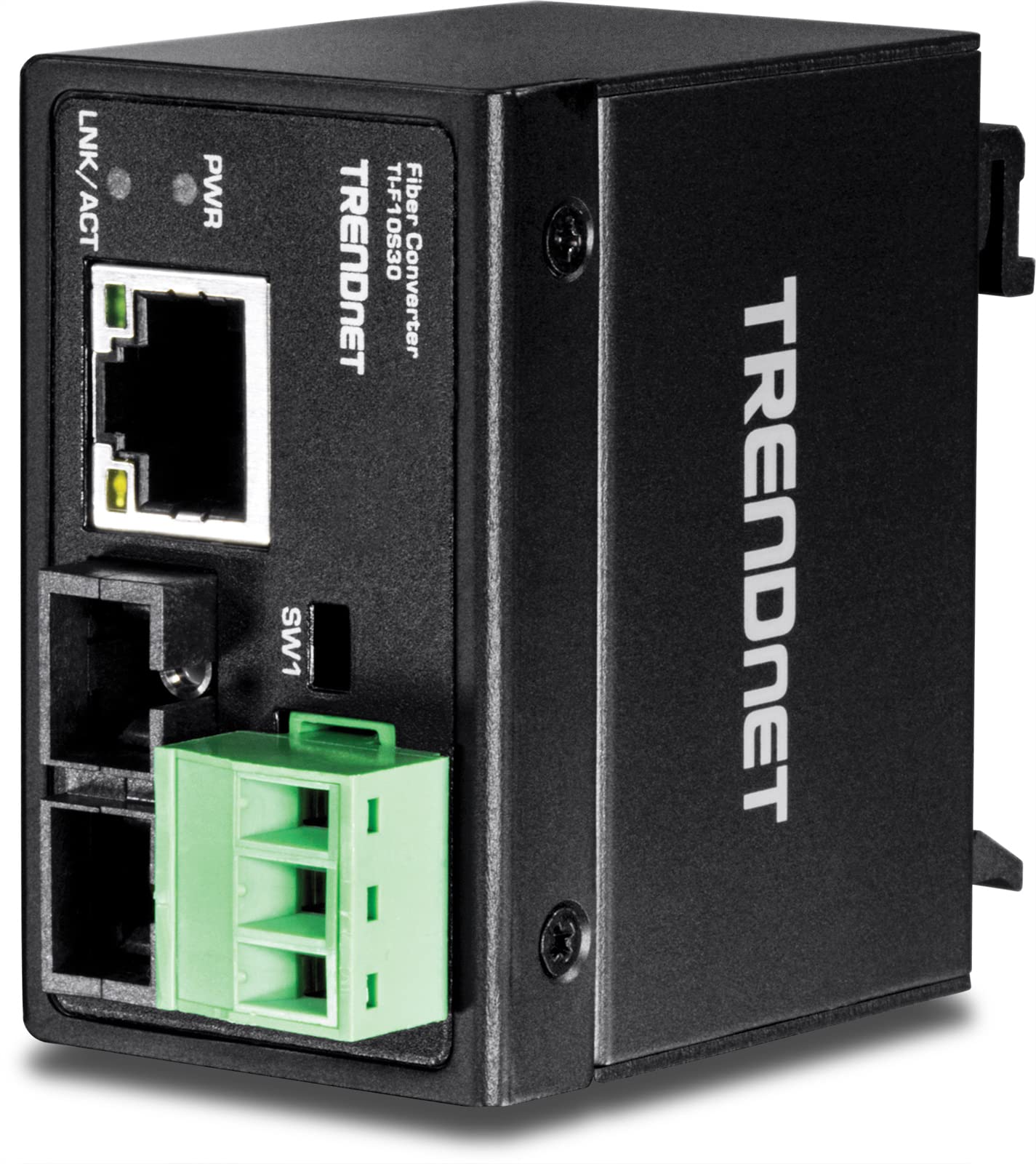 TRENDnet Hardened Industrial 100Base-FX Single-Mode SC Fiber Converter, (30 km, 18.6 Miles), IP40 Rated Housing, TI-F10S30,Lifetime Protection,Black