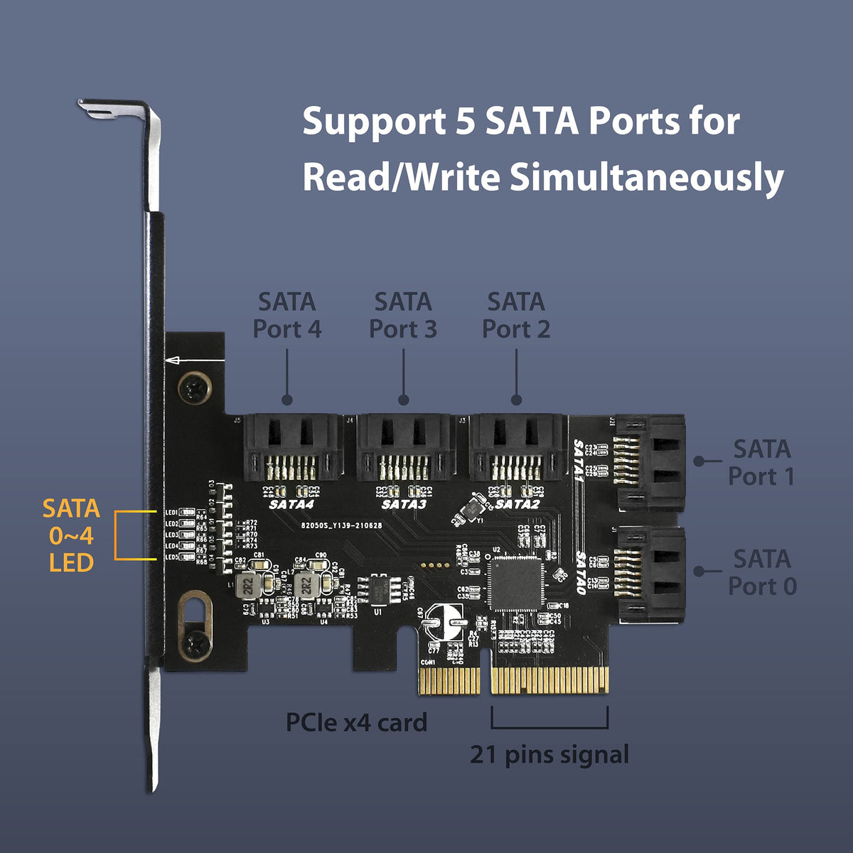 Vantec 5-Port SATA III 6Gbps PCIe x4 Host Card (UGT-ST655) for Desktop, Windows 10/11 and Linux
