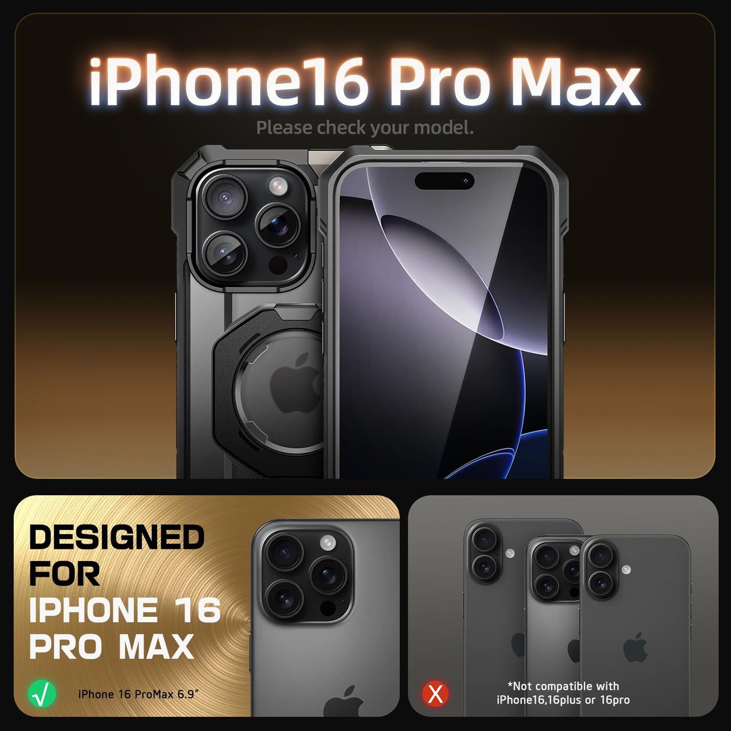 SUPCASE for iPhone 16 Pro Max Case with Camera Control Button, Black
