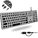 Macally Wired Keyboard for Mac with USB Hub (2X USB-A / 1x USB-C) - Compatible Backlit Apple Keyboard with Dual Interface - Auto OS Detection for Mac