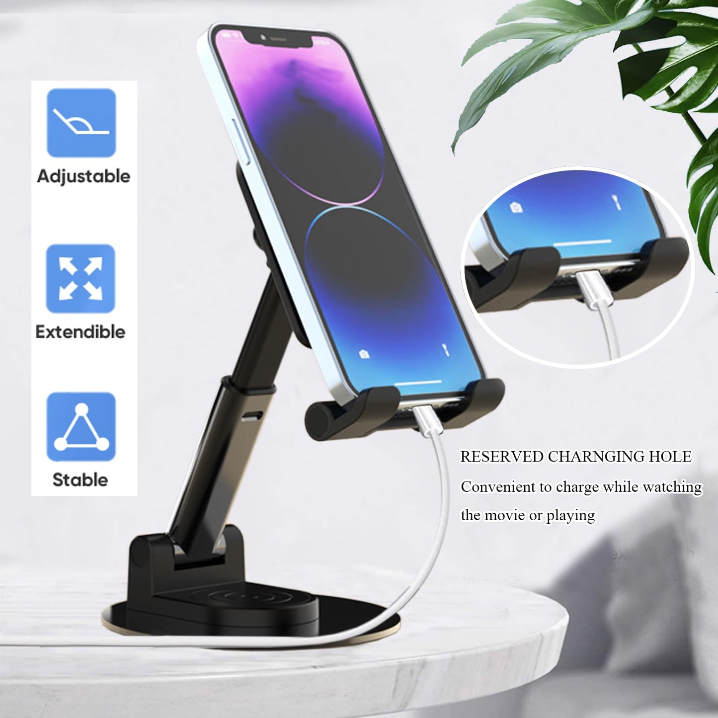 Meetuo Rotatable Cell Phone Stand for Desk, Height Angle Adjustable Phone Holder Portable Phone Stand Compatible for Most Smartphones iPhone