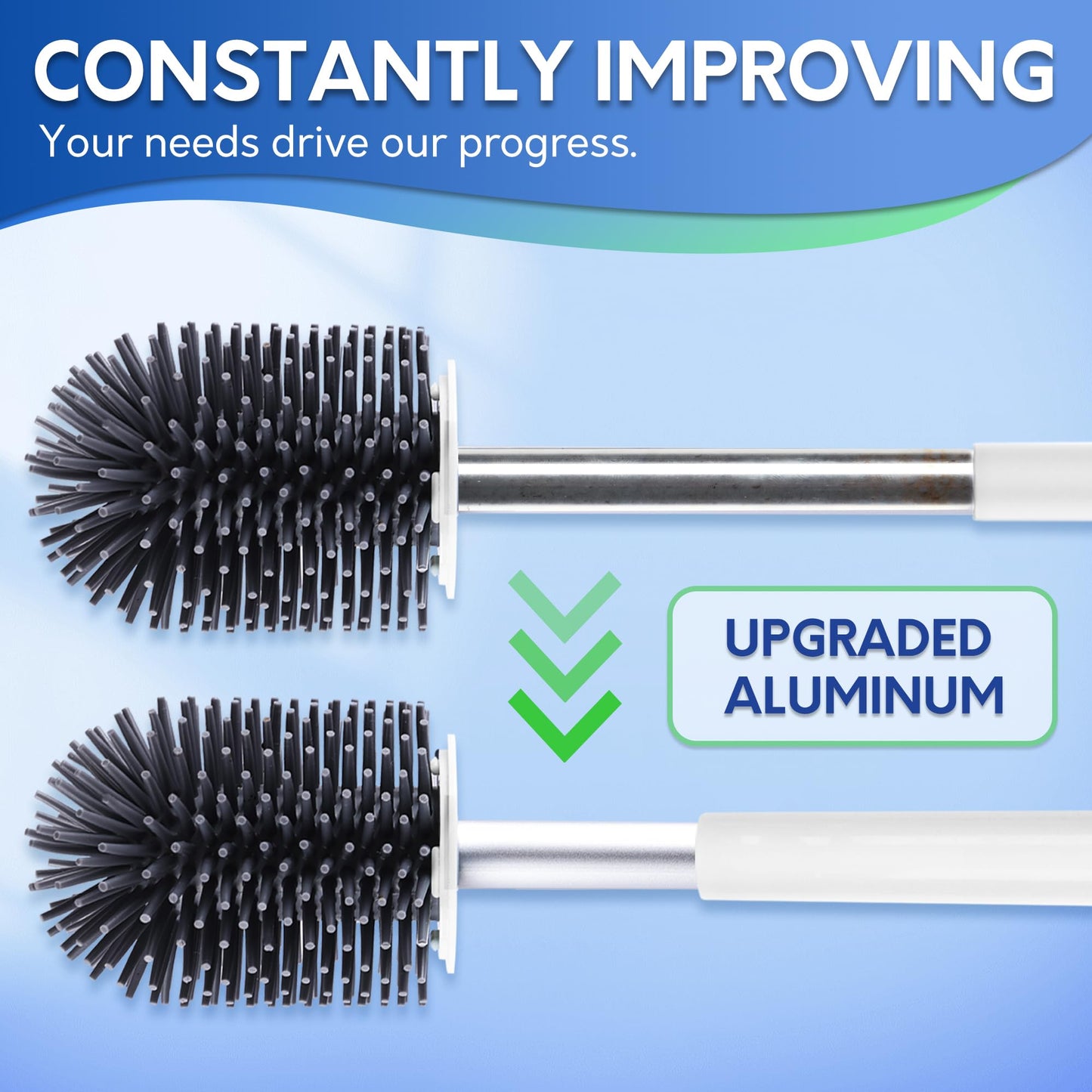 BOOMJOY Silicone Toilet Brush and Holder Set, Bathroom Cleaning Kit with Tweezers & Aluminum Handle – White