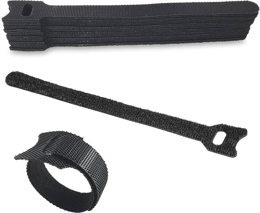 Reusable Cable Ties Management Microfiber fastening cloth, Adjustable Fastener Cable Strap Hook and Loop Cord Ties, Black. (6 inch 20 Pieces)