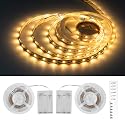 JUNWEN Battery Led Strip Lights, 13.2ft/6.6ft Flexible Led Strip Lights Battery Powered Brighter Battery Powered Led Lights for Makeup Mirror Cabinet