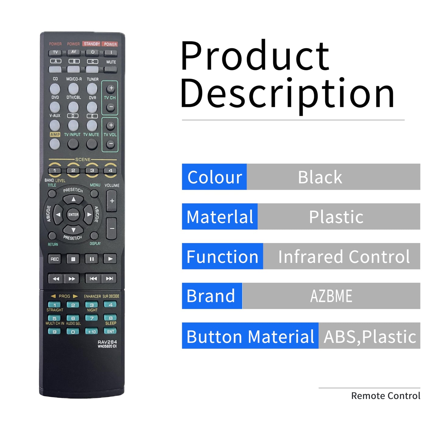 Replacement Remote Control for Yamaha RAV283 RAV284 HTR-6230 RAV285 RX-V363 RX-V365 RX-V463 RX-V563 RX-V663 HTR-6130 HTR-6140 YHT-390 YHT-690 HTR6160