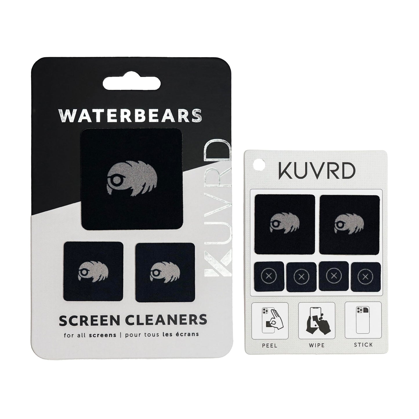 KUVRD Waterbear - Universal Screen Cleaners - Teeny Tiny Cleaning Tools for Your Lenses & Screens - 2-Pack - (1 Patch Set, 1 Pad Set)