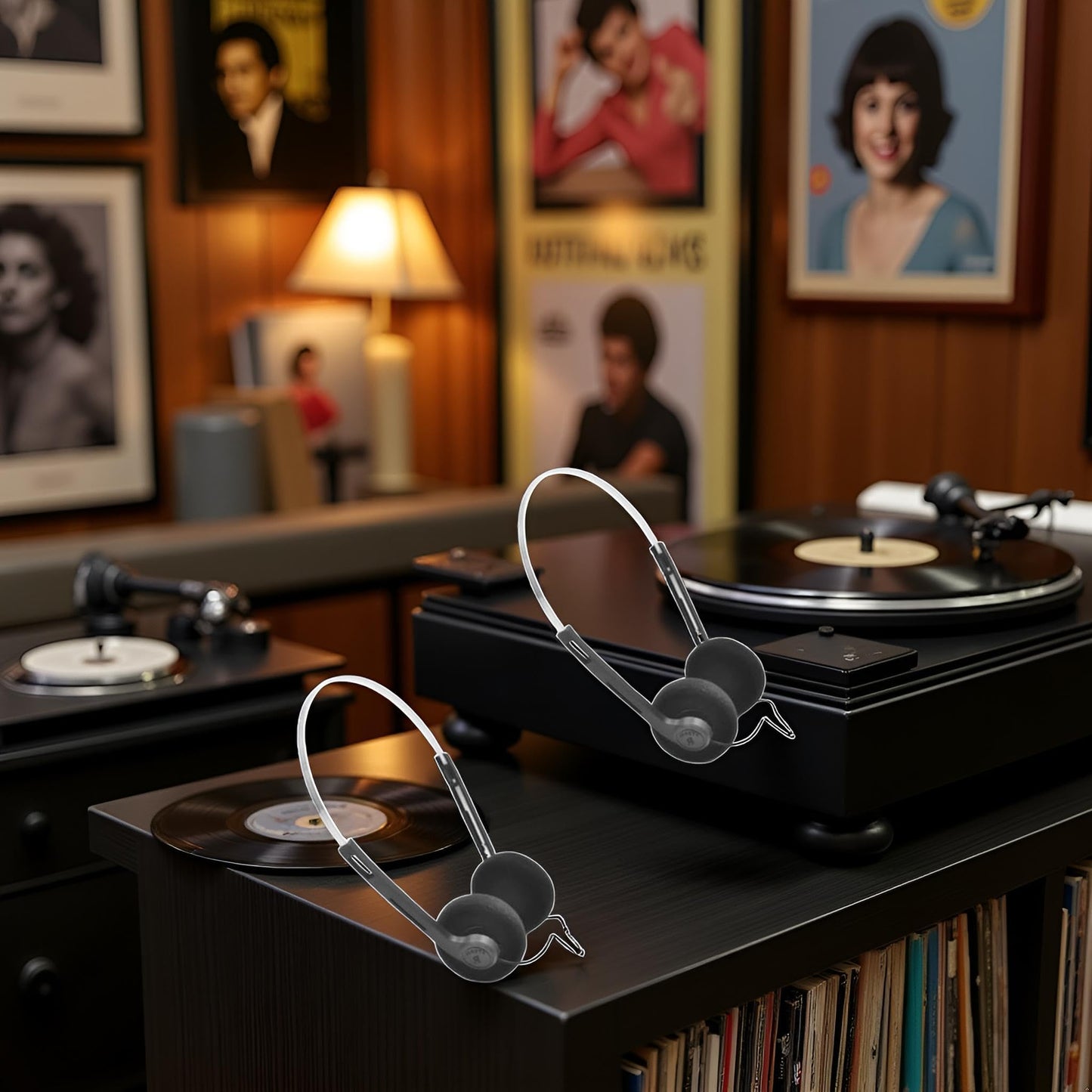 2 Pcs Retro On Ear Headphones, Wired Stereo Headphones, Lightweight Portable Headphone with Adjustable Headband, Cassette Player, Over-Ear (Black)