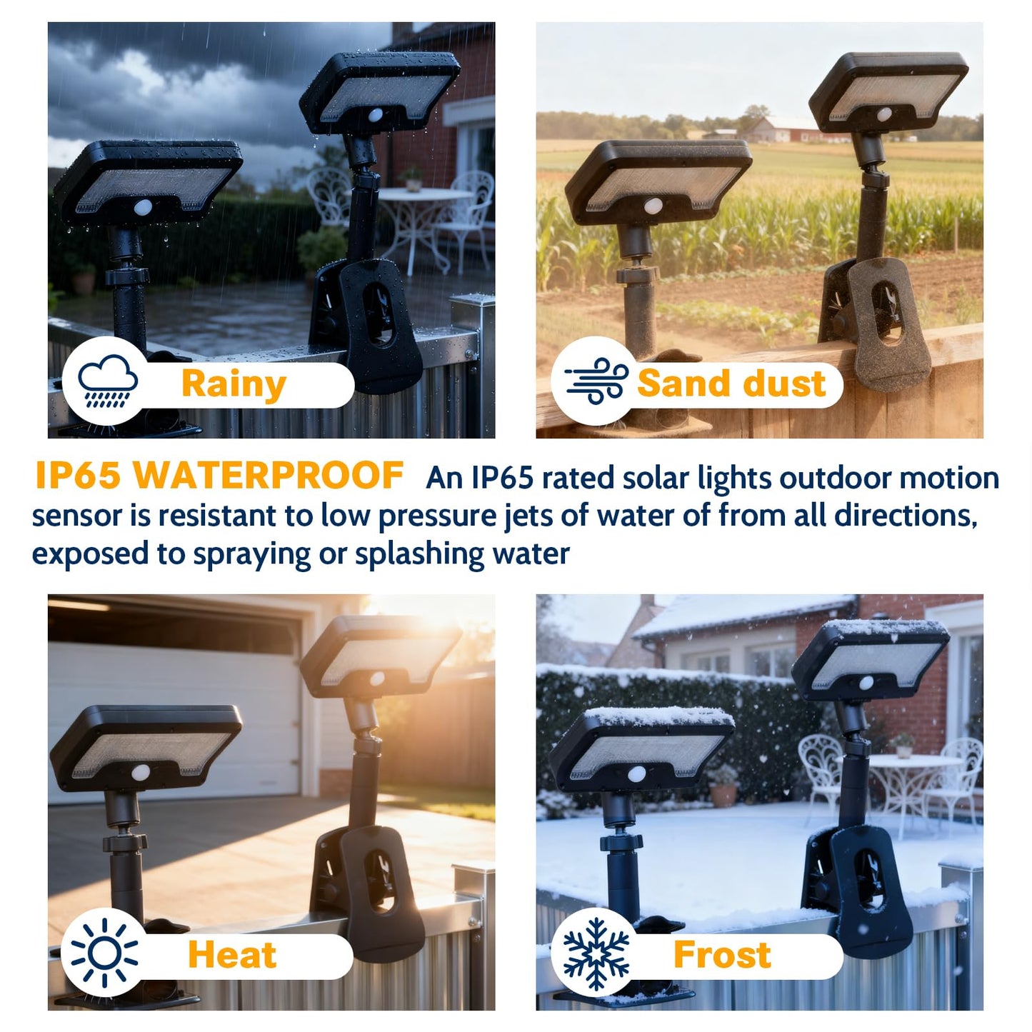 Pacify Clip On Solar Lights Outdoor with Motion Sensor, 92 LEDs 600LM Solar Fence Lights IP65 Waterproof, Adjustable Security Lights for Gutter Deck