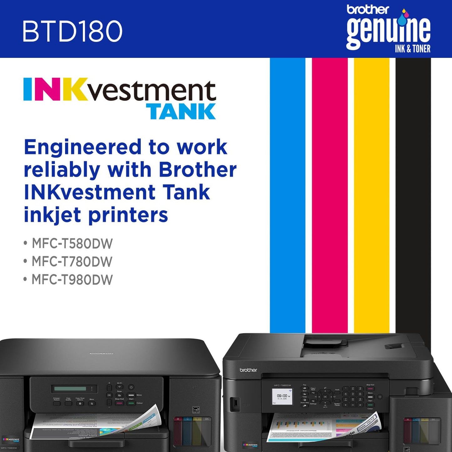 Brother Genuine BTD180C High Yield Cyan Ink Bottle (for use with INKvestment Tank 580, 780, and 980 Printers)