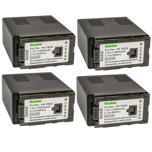 Kastar 4-Pack VW-VBG6 Battery Replacement for Panasonic VW-VBG6 VW-VBG6GK VW-VBG6-K VW-VBG6PPK CGA-E625 Battery, DE-A38, VSK0631, VSK0698 Charger