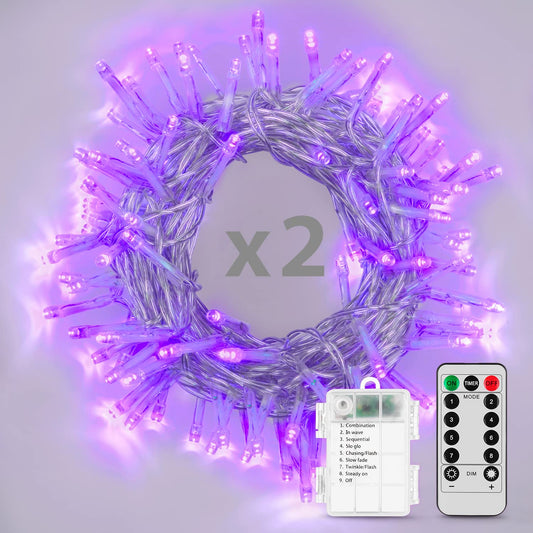Koxly String Lights, 2 Pack Battery Operated String Lights with Remote Timer Waterproof 8 Modes String Lights for Bedroom,Garden,Party,Xmas Tree
