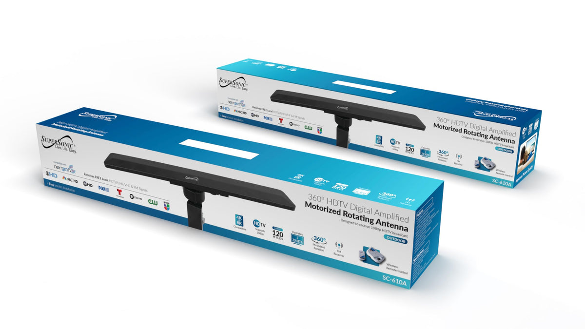 Supersonic SC-610A HDTV Digital Amplified Motorized Rotating Antenna Crystal-Clear 1080P Picture & Sound, Supports Multiple TVs, Digital/Analog Signals, 120-Mile Range