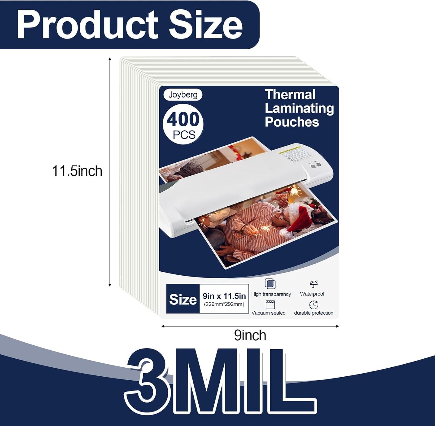 400 PCS Laminating Sheets 9”x11.5”, Thermal Laminating Pouches, 3mil Plastic Paper Laminate Sheets, Laminator Sheets Plasticized Craft Office