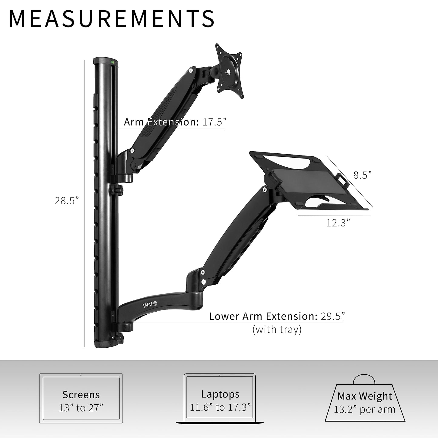 VIVO Sit-Stand Wall Mount Counterbalance Height Adjustable Monitor and Laptop Workstation for Screens up to 27 inches, STAND-SIT1L