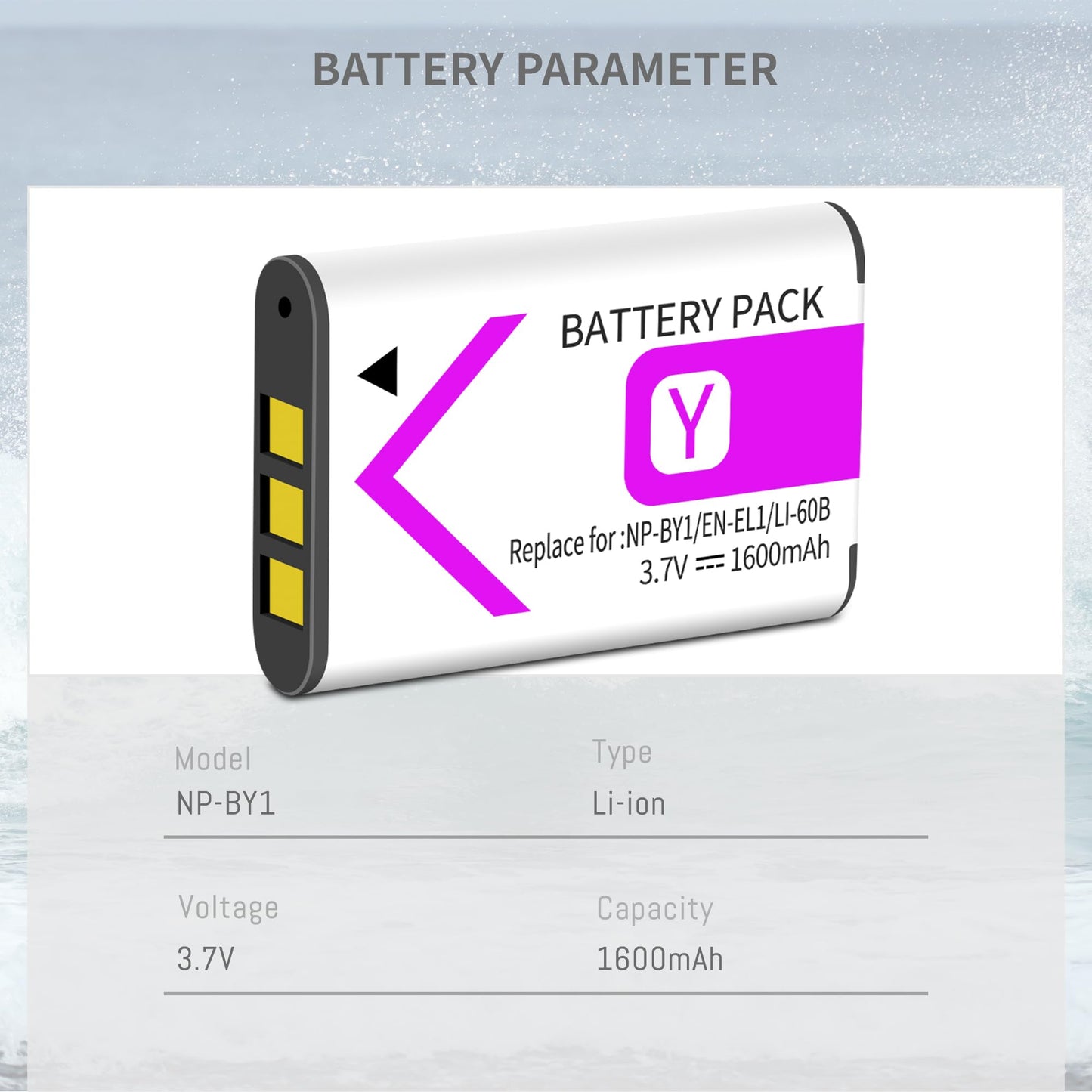 NP-BY1 Battery 2-Pack with Charger Compatible for Sony NP BY1 EN-EL11 Li-60B DLi-78 DB-L70 DB-80, for Sony Action Cam Mini HDR-AZ1 Nikon Coolpix S550