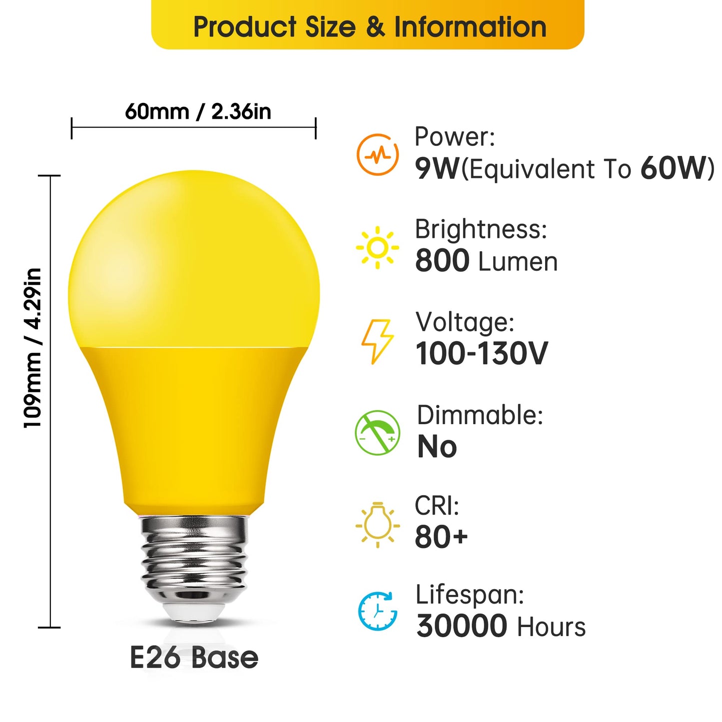 9W (60W Equivalent), E26 Base LED Blue Red Orange Purple Green Bulb, Party Decoration, Porch, Home Lighting, Holiday Lighting, Decorative