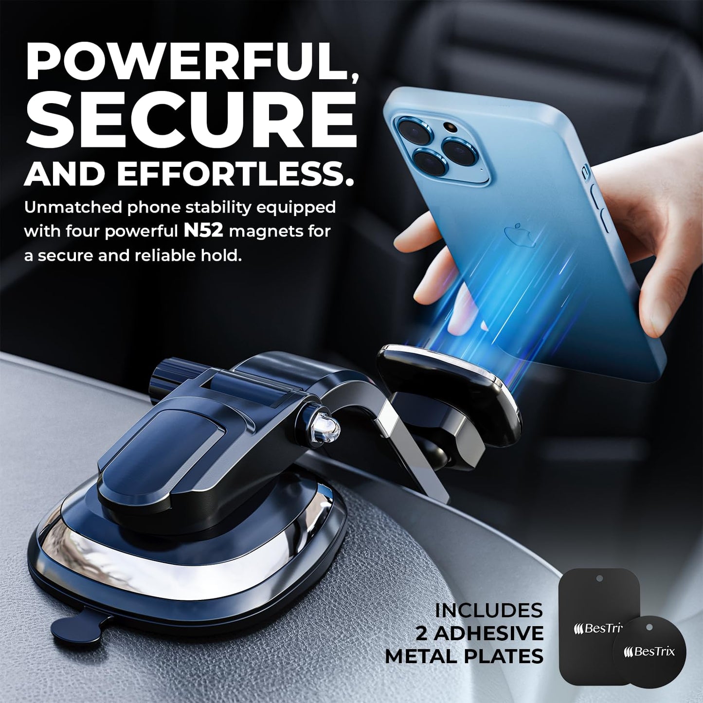 BESTRIX Phone Holder for Car, Magnetic Car Phone Mount | Dashboard Car Phone Holder Compatible with iPhone 15, 14,13,12,11Pro,Xr,XS Pro MAX Galaxy S24