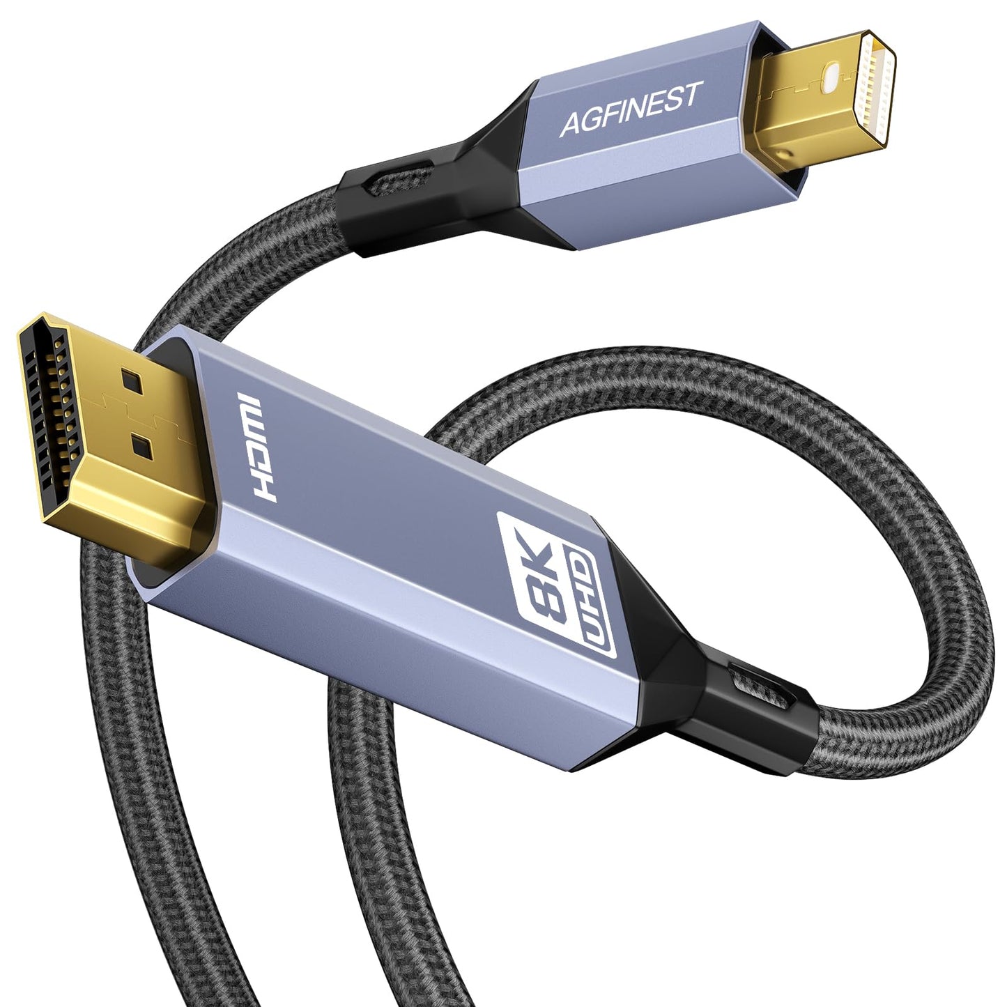 Mini DisplayPort to HDMI Cable 6ft - 8K@60Hz 4K@120Hz Unidirectional Mini DP1.4 to HDMI, Nylon Braided Aluminum Shell Gold Plated Connectors
