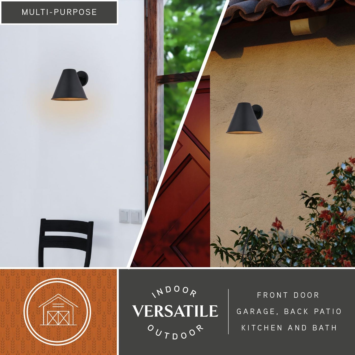 VAXCEL Smith 9 in. H 1-Light Textured Black Contemporary Outdoor Wall Sconce Made of Durable Steel, Metal Shade, LED Compatible, Dark Sky Compliant