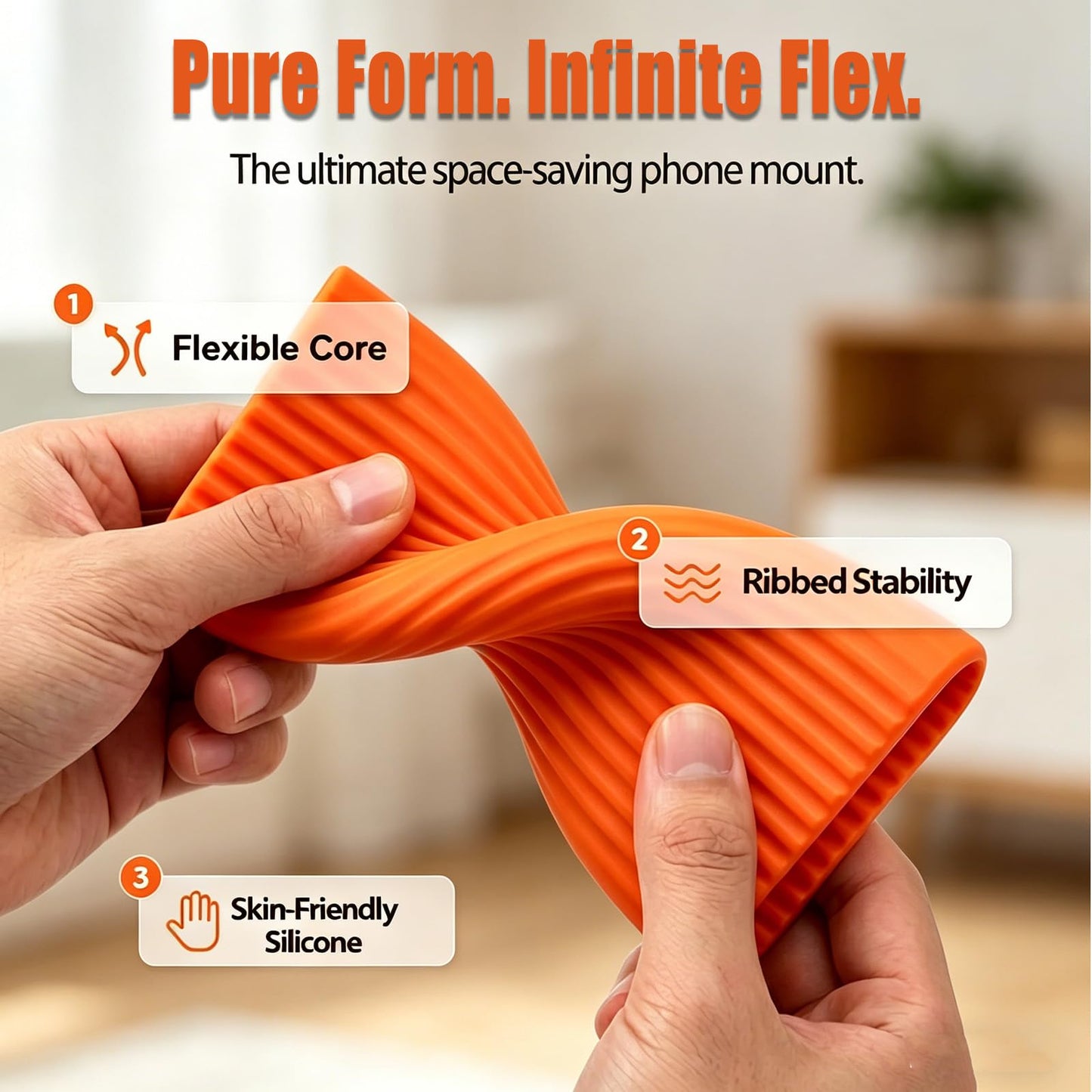 Silicone Phone Stand, Flexible Silicone Phone Holder with Aluminum Core, Foldable Bendable Cell Phone Stand, Anti-Slip Desktop Stand for Phones