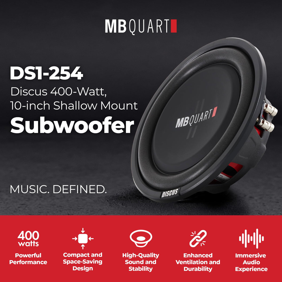 MB Quart Discus 10 Inch 400W Shallow Mount 4 Ohm DVC Car Subwoofer