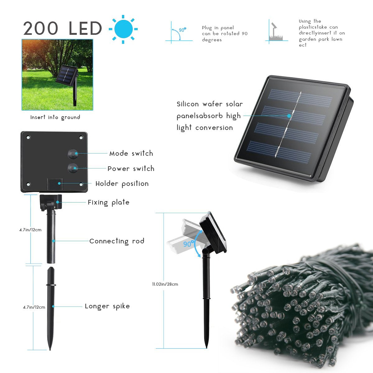 LALAPAO 2 Pack Solar Christmas String Lights, Total 400 LED 144Ft Solar String Lights, Outdoor Lighting with 8 Modes Waterproof for Xmas Tree, Garden