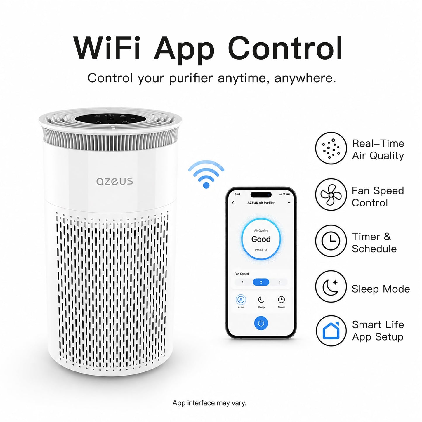 AZEUS HEPA Air Purifier, Small Quiet Air Cleaner with Advanced Filter, Portable Design for Bedroom, Office, Apartment