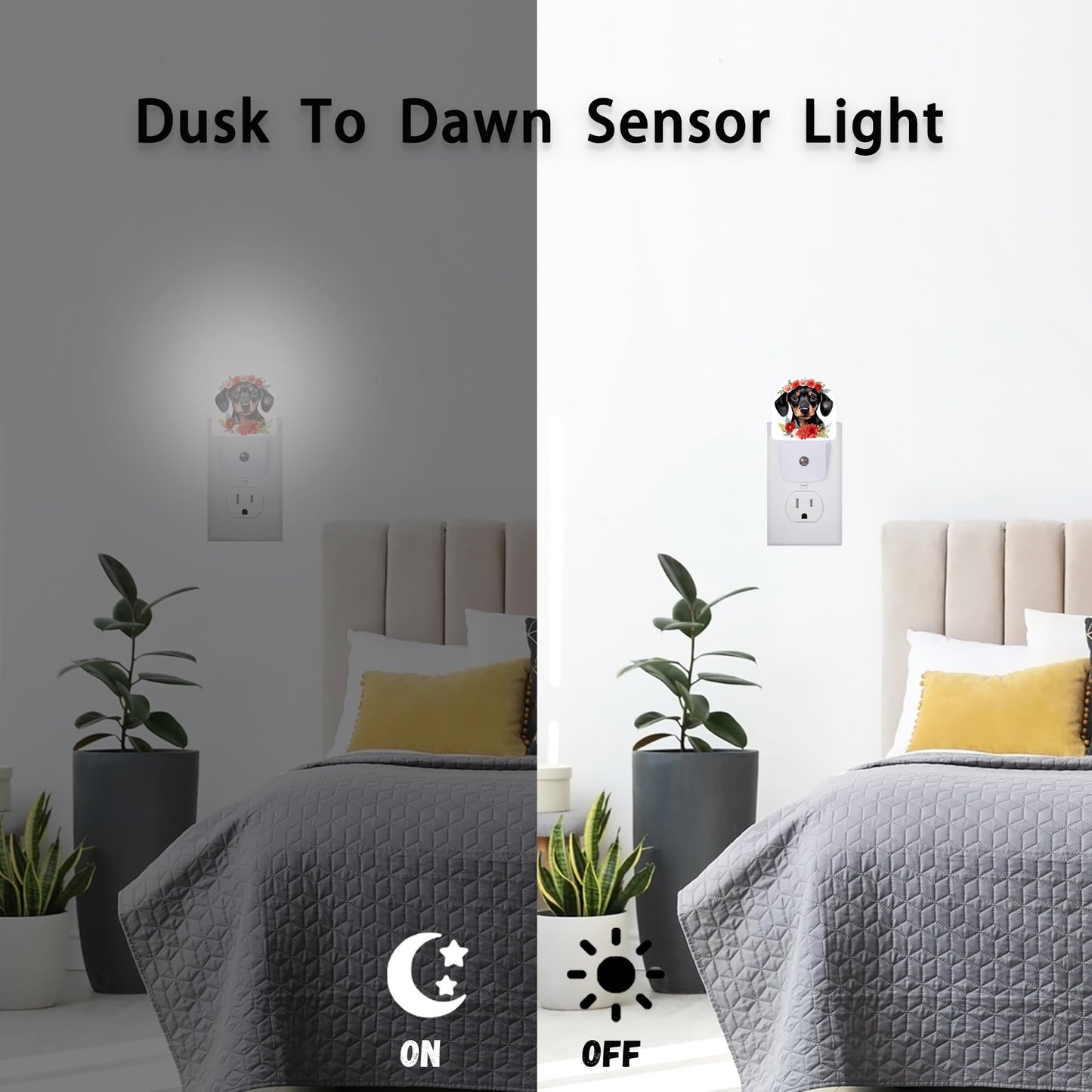 Axxitude Cute Dachshund Flowers Night Lights Plug into Wall for Girls Boys Room,Night Light LED Lamp Dusk to Dawn Sensor Round Lamp for Bedroom