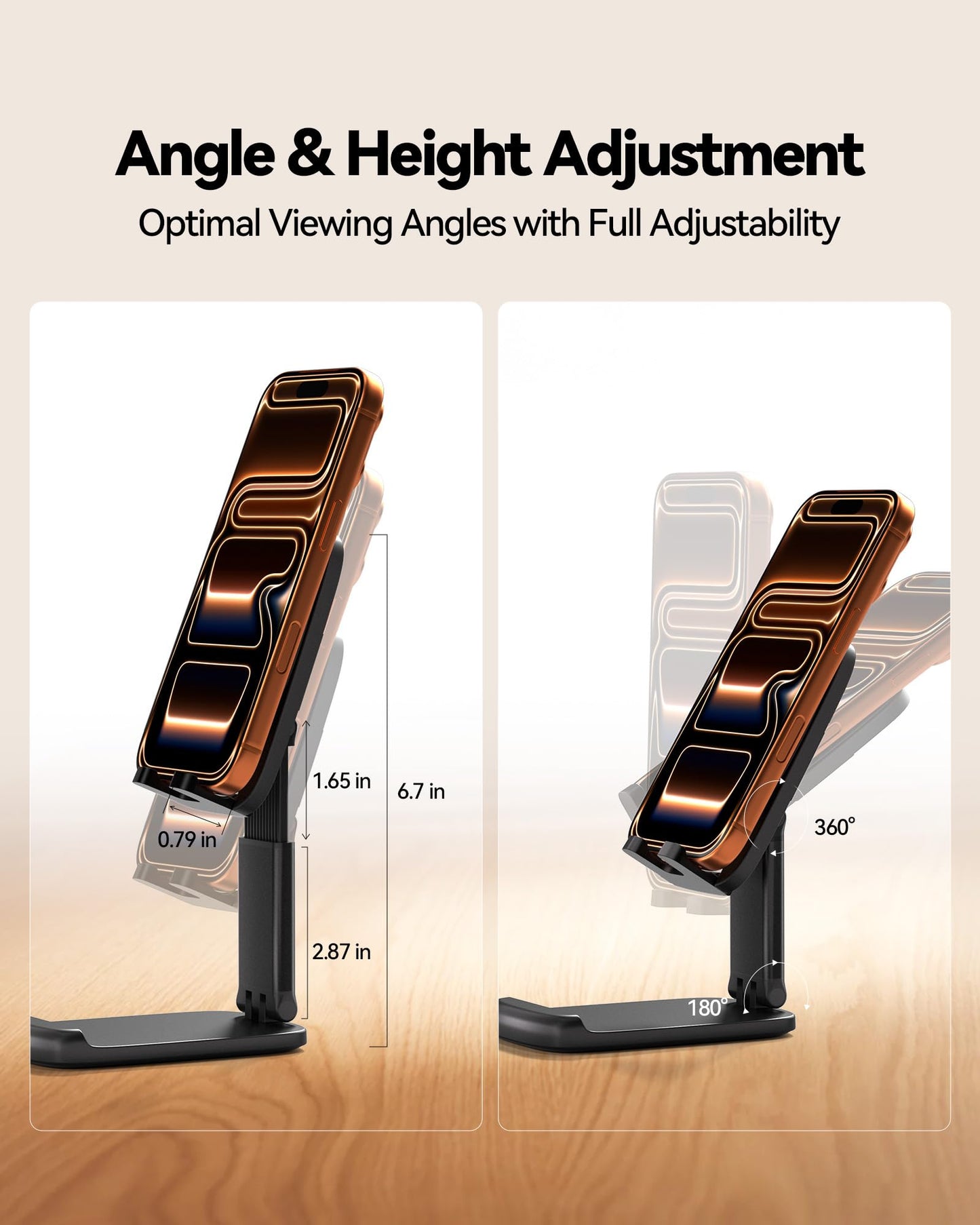 2 Pack Cell Phone Stand for Desk, iPad Stand [Height Adjustable & Upgraded Stable Base] Foldable & Non-Slip Silicone Pad Phone Holder, iPhone Stand