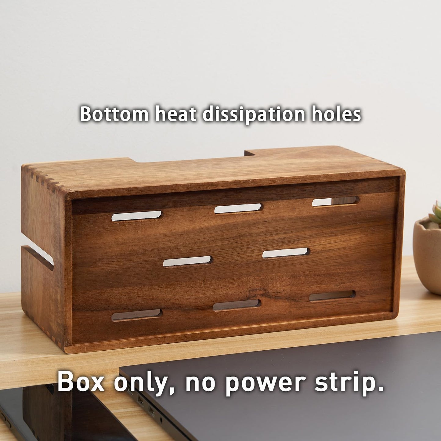LiTY Acacia Wood Cable Management Box, Wooden Cord Hider & Organizer for Power Strip, Electrical Hiding, TV Wires, Desk & Floor Cables - Office Under