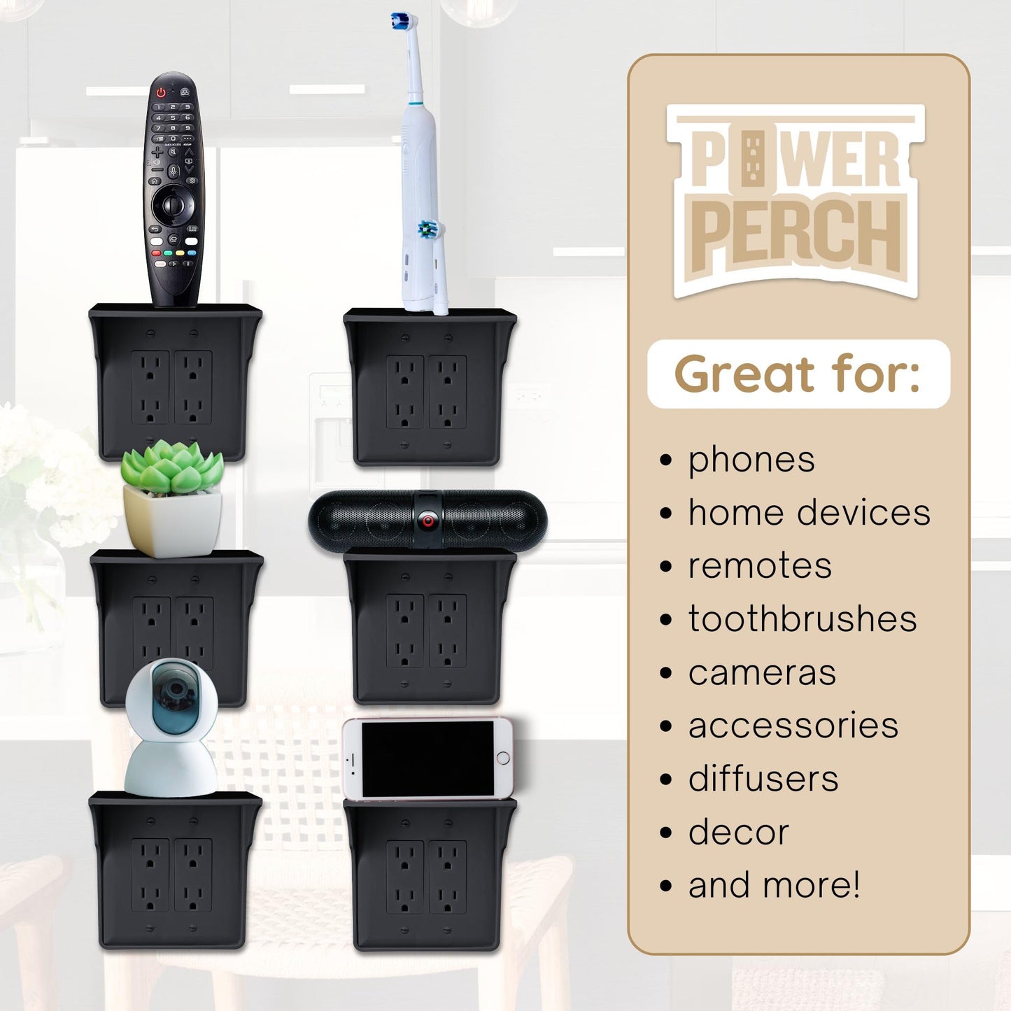 Storage Theory Power Perch Double Wall Outlet Shelf - Declutter & Reclaim Bathroom Counter Space - Alexa Stand, Apple Homepod Shelf, Toothbrush