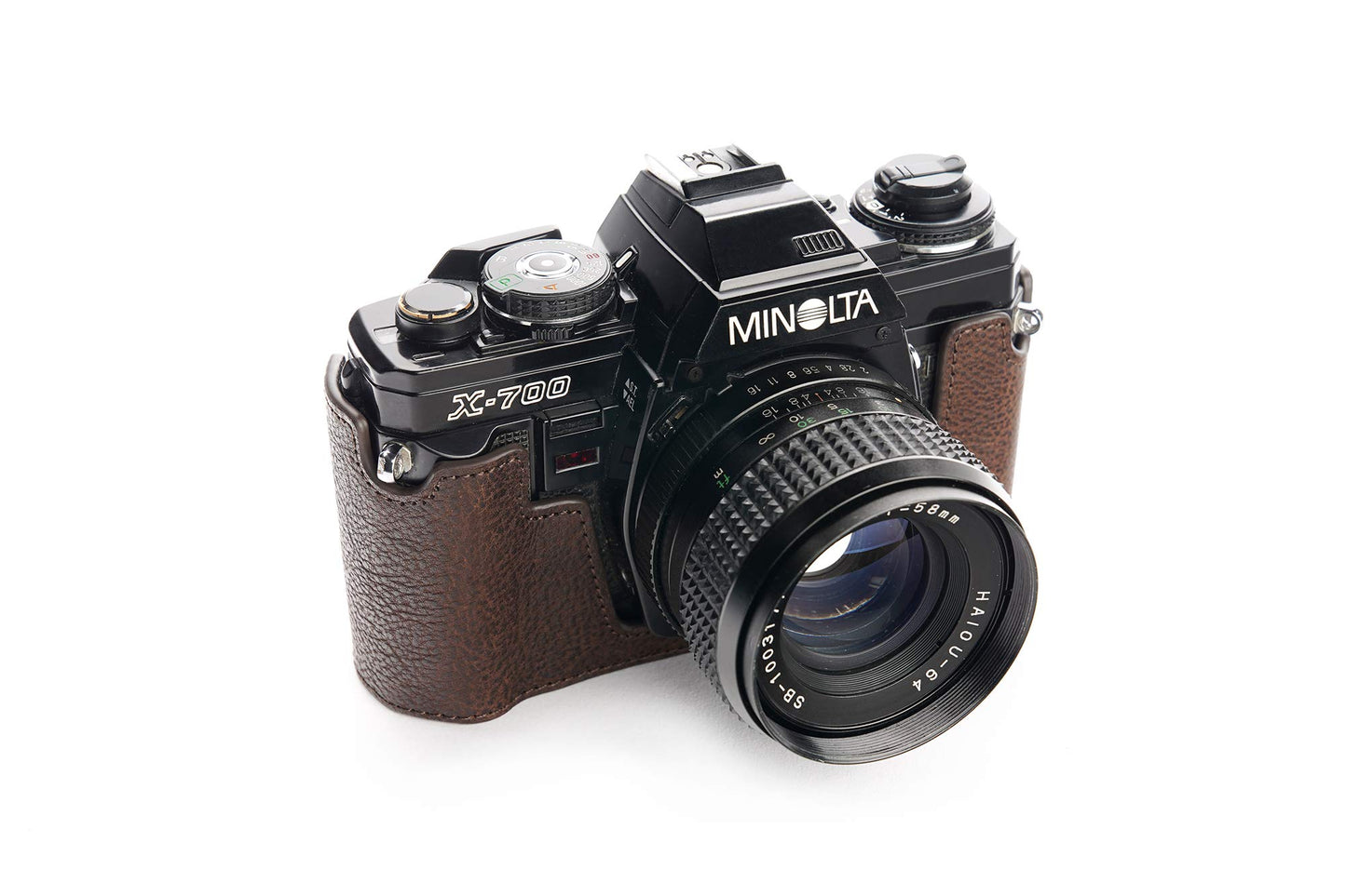 Minolta X-700 Case, BolinUS Handmade Genuine Real Leather Half Camera Case Bag Cover for Minolta X-700 with Hand Strap (Coffee)