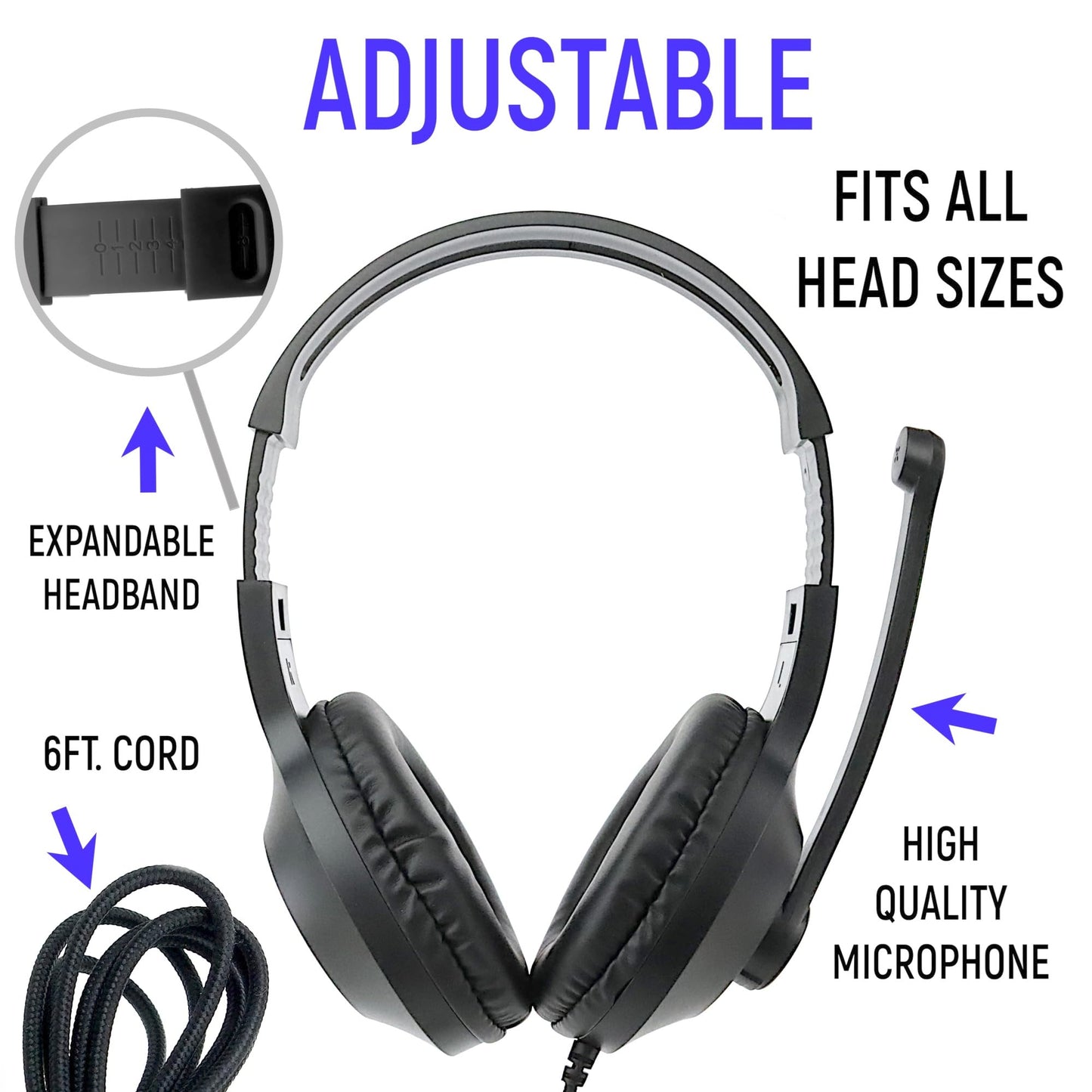 Eduvy Bulk Headphones for Classroom with Microphone, Heavy-Duty School Pack Wired Headphones for Students with Rotating Boom Mic. Teacher Must Haves…