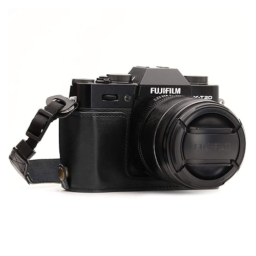 MegaGear MG957 Ever Ready Leather Camera Half Case and Strap Compatible with Fujifilm X-T30 MII, X-T30, X-T20, X-T10 - Black