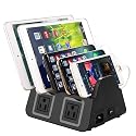 UDOLI 5 USB Ports Charging Station Organizer for Multiple Devices Fast Charging Desktop Stand for Apple Android Phone Tablet 1600W 2 AC Power Outlets