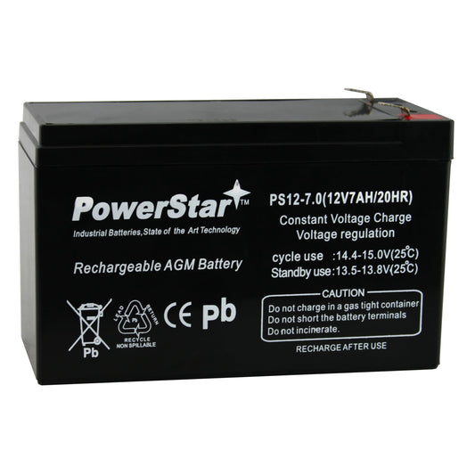 PowerStar Replacement 12V 7AH ps-1270 SLA Battery Replaces gp1272 np7-12 bp7-12 npw36-12 ub1280