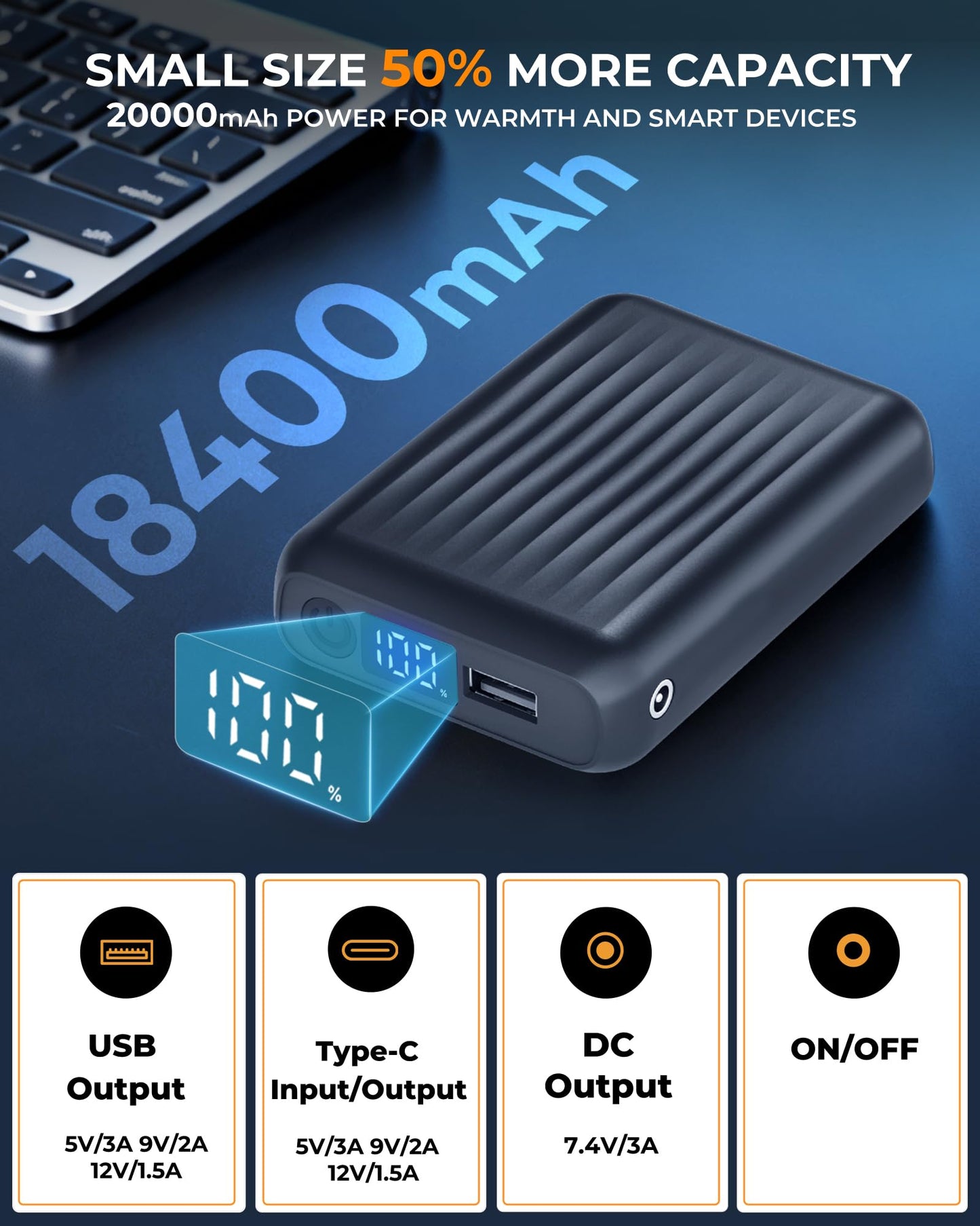 HIMONI ??.????/???? ???? ???? ???????????????? Heated Vest Battery Pack for ORORO, Venustas, Tidewe, Power Bank with LED Display for Heated Vest Jacket Pants Gear