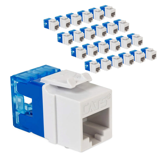 ICC CAT5e RJ45 Keystone Jack, Slim Profile 180° Punch Down, White, 25-Pack