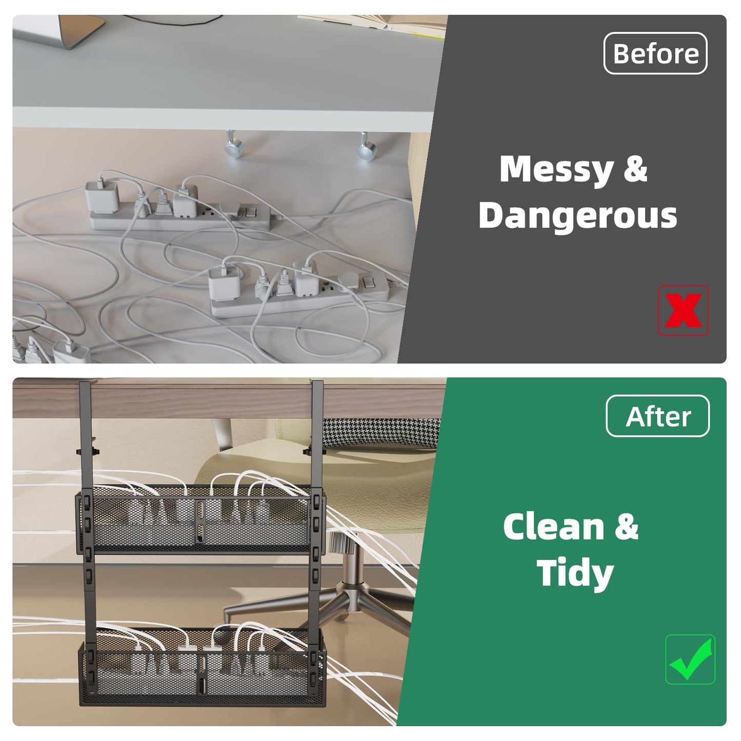 Multi-Model Under Desk Cable Management Tray 2 Packs Metal Under Desk Wire Management Clamp Mount Under Table Cord Management No Damage The Desk