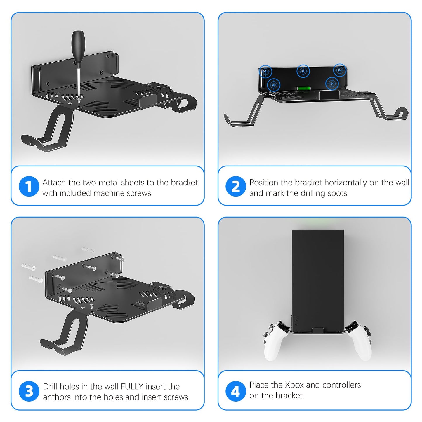 ANSHAWTIY Aluminium Alloy Wall Mount for Xbox Series X Wall Mount Kit for Xbox Series X Accessories with 2 Controller Stand, Ventilation Design Wall