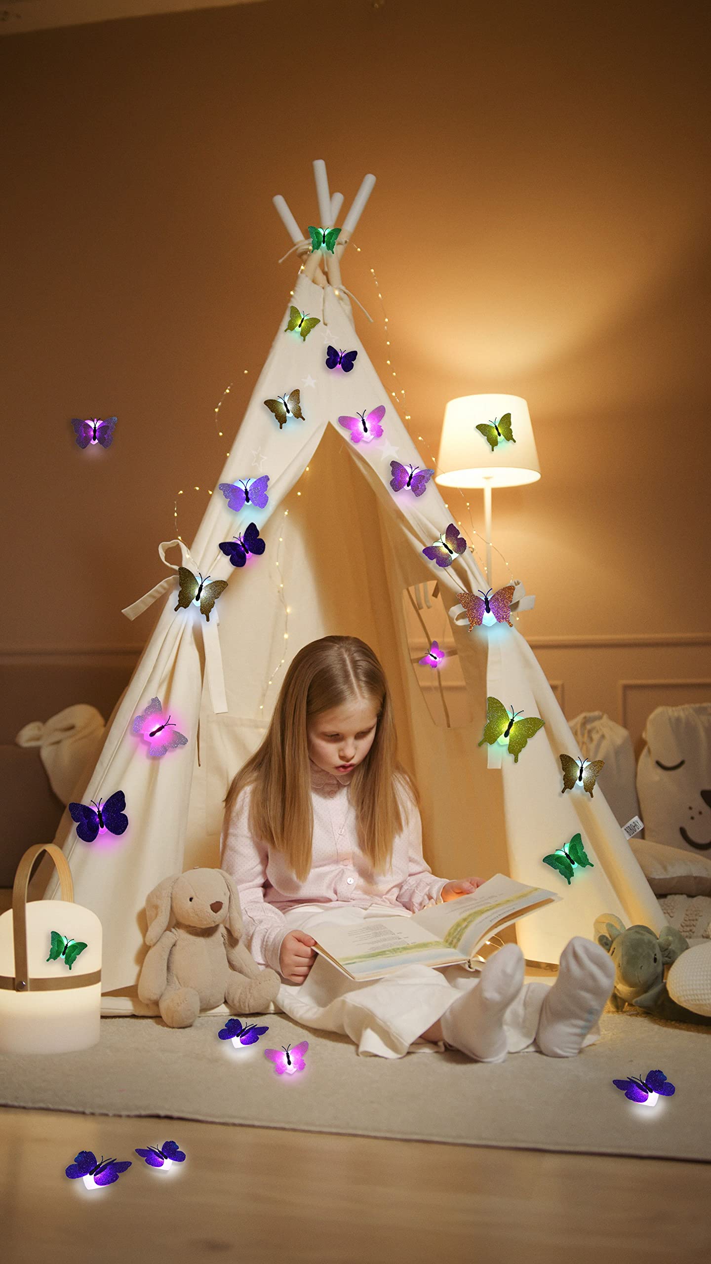 Cynzia 3D LED Butterfly Night Lights, 40Pcs Single and Double Butterfly Decoration Light, Glowing Flash Wall Stickers Light for Bedroom, Garden
